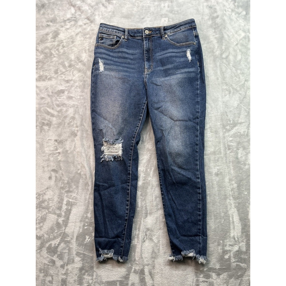 Kancan Womens Plus Sz 15/31 Blue Jeans Skinny Ankle Distressed Whiskered High‎